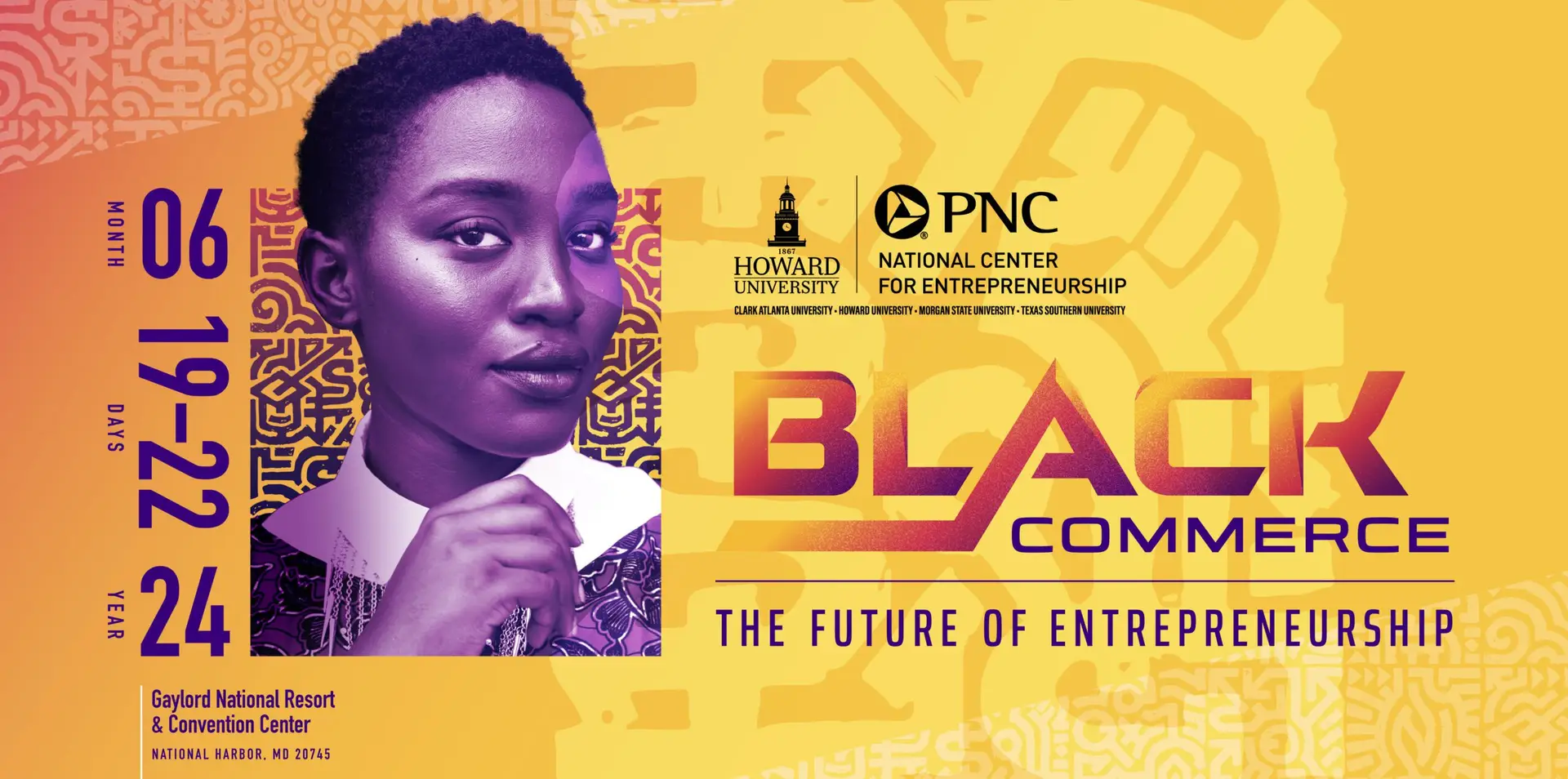 Black Commerce Conference 2024 key graphic in gold with Howard University and PNC lockups