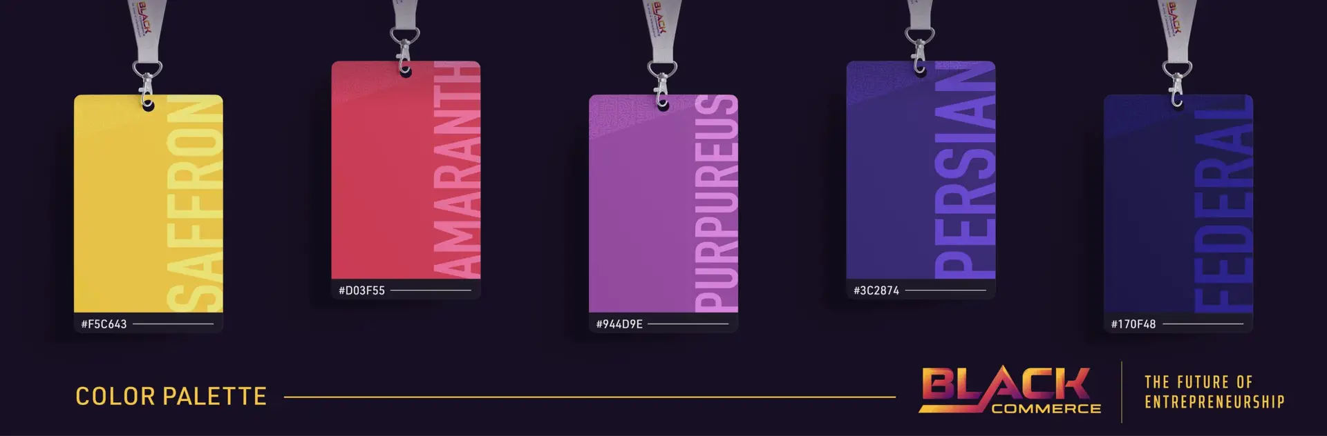 Black Commerce Conference color palette shown as lanyard badges