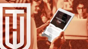 Tech Worker Handbook shield monogram beside a tablet reading Preparedness is Power