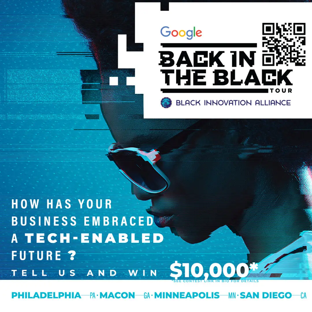 Back in the Black tour social media graphic with QR code and city stops