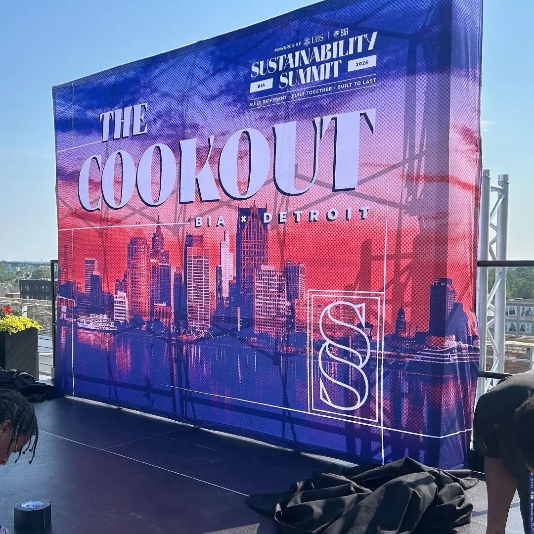 The Cookout BIA Detroit stage backdrop at the Sustainability Summit
