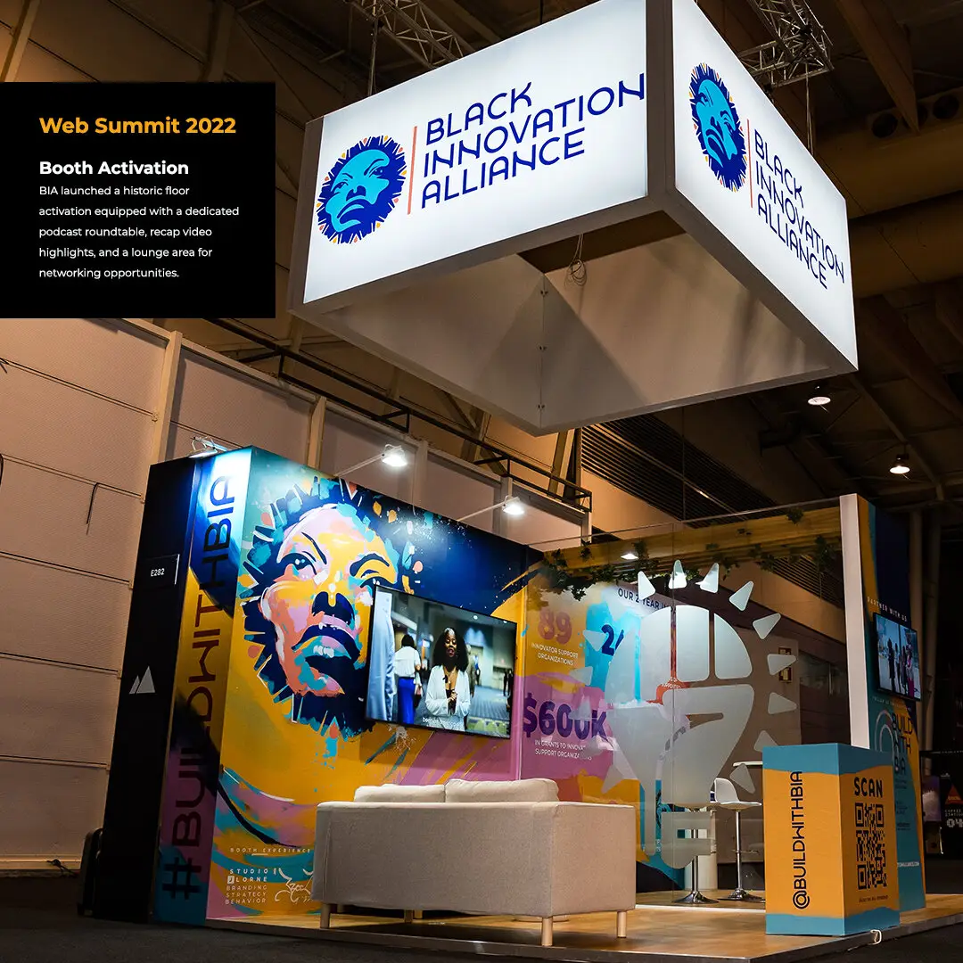 Black Innovation Alliance Web Summit 2022 booth activation with mural and case study panel