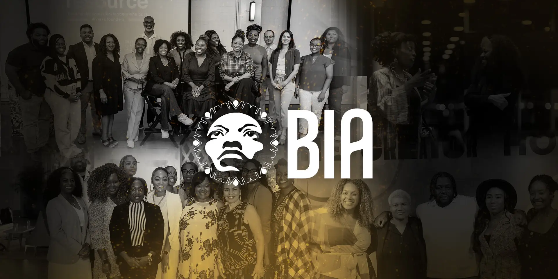 Black Innovation Alliance logo designed by Studio J Lorne over duotone community photography